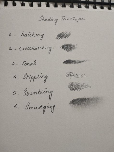 Different kinds of shading techniques for learning Shading Sketches Easy, Basic Sketching Pencil Shading Techniques, Tips For Shading Art, Types Of Pencil Shading, Sketch Shading Techniques, Pencil Shading Drawings For Beginners, Drawing Shading Reference, How To Shade In Drawing, Shading Tips Pencil