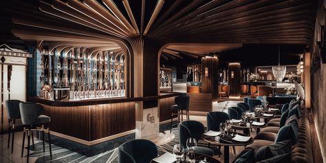 GATSBY Restaurant / Full CGI on Behance Gatsby Restaurant, Barcelona Interior Design, Great Gatsby Interior Design, Gatsby Interior Design, Wine Basement, Barcelona Interior, Speakeasy Restaurant, Gatsby House, Luxury Bar Design