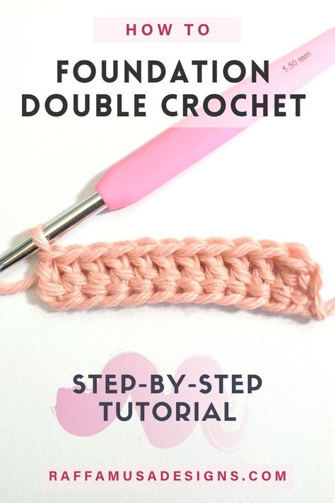 A foundation double crochet row made in pink yarn How To Count Chains In Crochet, Foundation Stitch For Crochet, Foundation Row Double Crochet, Double Crochet Foundation Stitch, Simple Double Crochet Blanket, Foundation Chain Double Crochet, Foundation Double Crochet How To Make, How To Make A Double Crochet Stitch, Crochet First Row