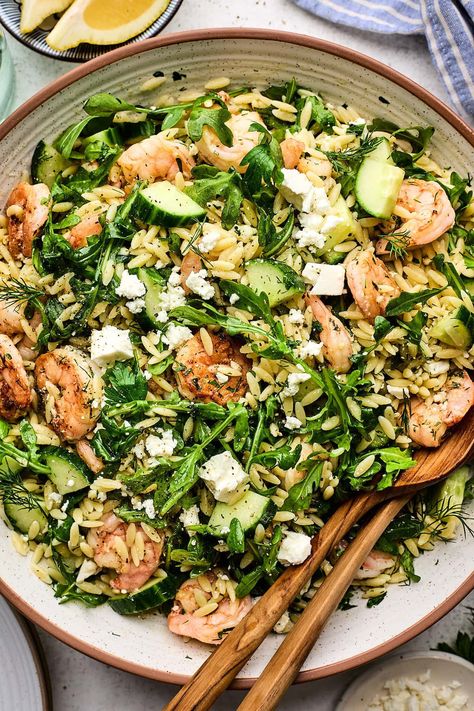 Shrimp Orzo Salad Side Dishes For Shrimp, Salad With Shrimp, Shrimp Orzo, Orzo Salad Recipes, Roasted Artichoke, Orzo Pasta Salad, Slow Cooker Pasta, Fresh Salad Recipes, Orzo Salad