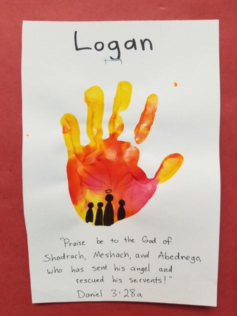 Daniel 3 The Fiery Furnace handprints for pre-k. The kids loved making "fire" with their hands. And it was their idea to draw the men inside! I think they got the story! Bright little minds! Daniel And Firey Furnace, Fire Furnace Bible Craft, 3 Men In The Fiery Furnace Craft, Elijah And The Fire Craft, Three Men In The Fiery Furnace Craft, Fiery Furnace Snack, Meshach Shadrach And Abednego Craft, Firey Furnace Crafts For Kids, The Fiery Furnace Craft For Kids