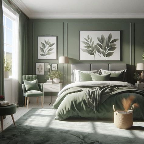 Sage Green Bedroom Sage Green Wall Ideas, Grey And Sage Green Bedroom, Sage And Grey Bedroom, Sage Green And Grey Bedroom, Sage Green Furniture, Sage Green Bedroom Ideas, Sage Bedroom, Chic Accent Chairs, Contemporary Bed Frame