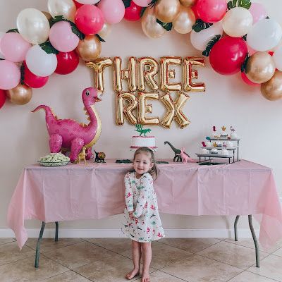 Dinasour Birthday Ideas For A Girl, Three Rex Birthday Party Girl, 3rd Birthday Party For Girls, Third Birthday Girl, Girl Dinosaur Birthday, Girls 3rd Birthday, Dinosaur Themed Birthday Party, Baby Birthday Themes, 3rd Birthday Party