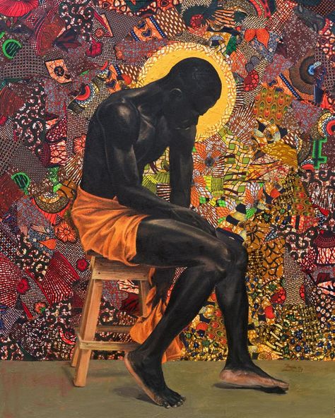 Ibrahim H. Bamidele on Instagram: “QUIET TIME Medium: fabric print and oil on canvas Size: 48" x 60" (4 × 5 ft) #artcollective #contemporaryart #collageart #instaart…” Fabric Print, Quiet Time, Black Art, Oil On Canvas, Tumblr, Canvas, Fabric, White, Instagram