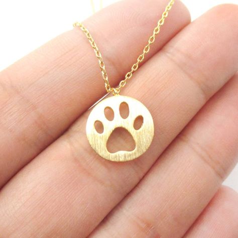 Round Puppy Paw Print Cut Out Shaped Pendant Necklace in Gold | Animal Jewelry Paw Print Pendant, Paw Necklace, Puppy Paw Prints, Horn Pendant Necklace, Paw Print Necklace, Nice Jewelry, Moon Pendant Necklace, Gold Long Necklace, Swarovski Necklace