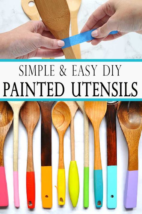 Learn how to make painted utensils! Add color and seasonal decor to your kitchen decor with these simple and easy utensils! Diy Kitchen Utensils, Kitchen Utensils Design, Painted Furniture Ideas, Easy Diy Paint, Simple Kitchen Remodel, Storing Spices, Refacing Kitchen Cabinets, Paint Kitchen, Diy Kitchen Remodel