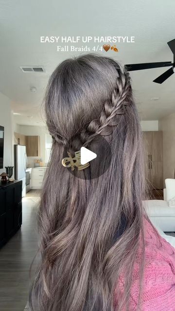 Grace Weston on Instagram: "A twist stacked on top of a braid! Such a fun look:)

#easyhairstyles #fallhairinspo #halfuphalfdownhairstyle #braidstyles" Two Plaits Half Up Half Down, Half Up Dutch Braid Hairstyles, Braided Hairstyles With Hair Down, Braid Half Ponytail, Half Up Half Down Hair With Braid, Half Up Half Down Hair Braided, Braided Hairstyles Half Up Half Down, Braids Half Up Half Down, Front French Braids