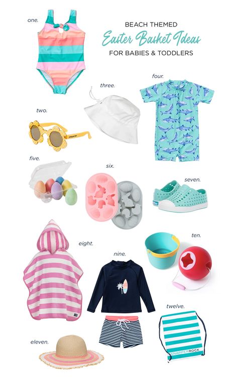 Prepare your toddler for beach trips and pool days with a beach themed Easter basket. A practical and fun way to celebrate Easter without the chocolate. Beach Theme Easter Basket, Easter Basket Themes, Easter Baskets For Toddlers, Flower Sunglasses, Teen Trends, Easter Egg Painting, Resort Shirt, Swimming Bag, Summer Theme