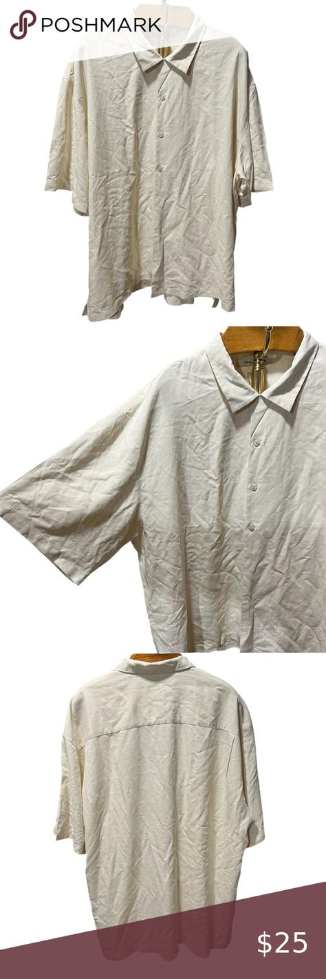 TOMMY BAHAMA ~ Men’s Cream Embossed Silk Button Down Shirt Size XXL