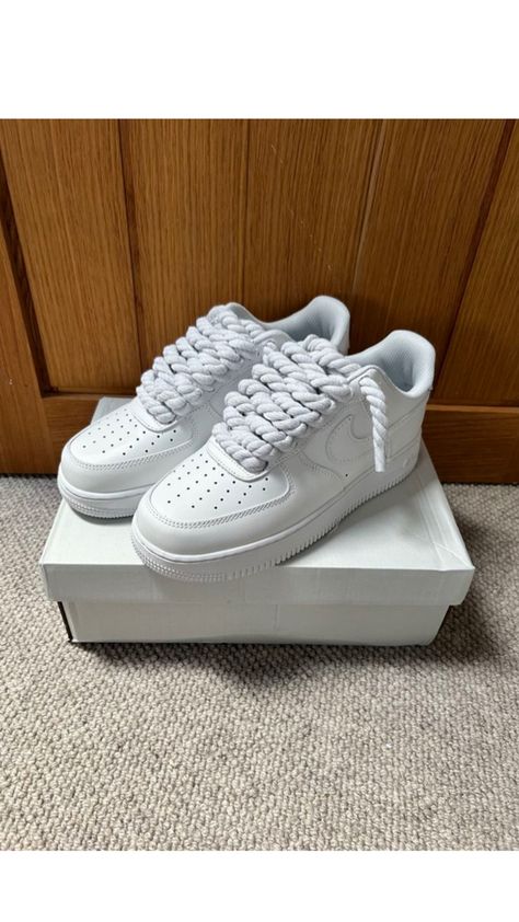 Rope Lace Airforce 1, Lace Air Force 1, Customized Air Force 1, Nike Sport Shoes, Af1 Outfit, White Forces, Air Force 1 White, Shoe Room, Shoes Wallpaper