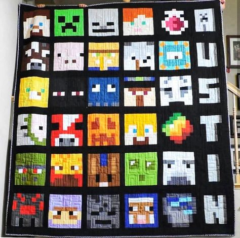 FREE Minecraft inspired Quilt Along Kelli Fannin Quilt | Etsy Minecraft Quilts, Minecraft Font, Minecraft Quilt, Minecraft Crochet, Minecraft Pattern, Quilt Big, Kids Quilts, Basic Quilt, Party Giveaways