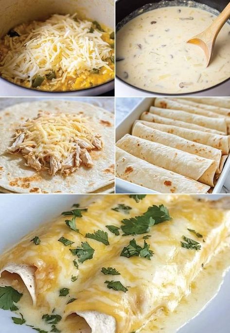 Easy White Enchiladas Chicken, Low Carb White Chicken Enchiladas, 2024 Meals, White Chicken Enchiladas, Vegetable Soup With Chicken, Chicken Enchiladas Easy, Mediterranean Kitchen, Easy Recipes For Beginners, Chicken Enchilada Recipe