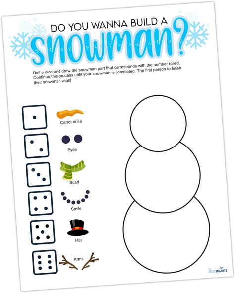 Play the Build A Snowman game at your next holiday party - My Silly Squirts Snow Party Activities, Winter Party Activities For Kids, Winter Class Party Ideas 1st Grade, 2nd Grade Winter Party Ideas, 1st Grade Winter Party Ideas, Winter Class Party Ideas, Snowball Toss Game For Kids, Snowman Themed Christmas Party, Snowman Games Preschool