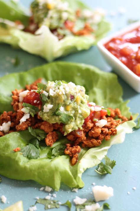 20 Minute Taco Lettuce Wraps Turkey Taco Lettuce Wraps, Lettuce Tacos, Taco Lettuce Wraps, Easy Taco Recipes, Turkey Wraps, Turkey Taco, Guacamole Salsa, Turkey Tacos, Easy One Pot Meals