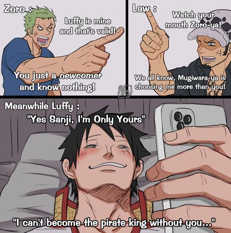 Luffy Zoro Law, Zoro Law, Law Onepiece, Law X Sanji, Law X Luffy, One Piece Series, One Piece Tattoos, Luffy Zoro, One Piece Meme