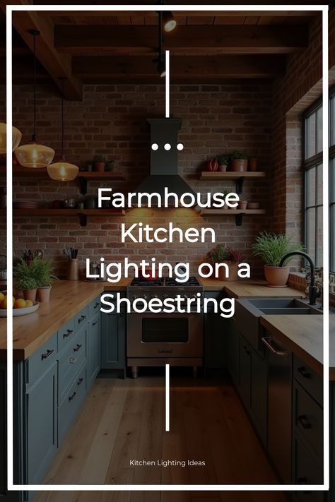 Rustic farmhouse kitchen with industrial track lighting New Build Lighting Ideas, Farmhouse Kitchen Sink Lighting, Kitchen Lighting Fixtures Over Island, Farmhouse Track Lighting, Kitchen Sink Lighting Ideas, Kitchen Track Lighting, Lighting Over Kitchen Island, Kitchen Sink Lighting, Track Lighting Kitchen