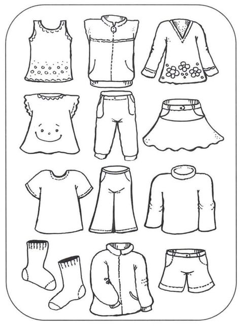 Preschool Activities Clothes, Clothes Art And Craft For Preschool, Clothes Theme Preschool Activities, Clothes Crafts Preschool, Clothes Activities For Preschool, Clothing Coloring Pages, Clothes Template, Clothes Coloring, Clothing Themes