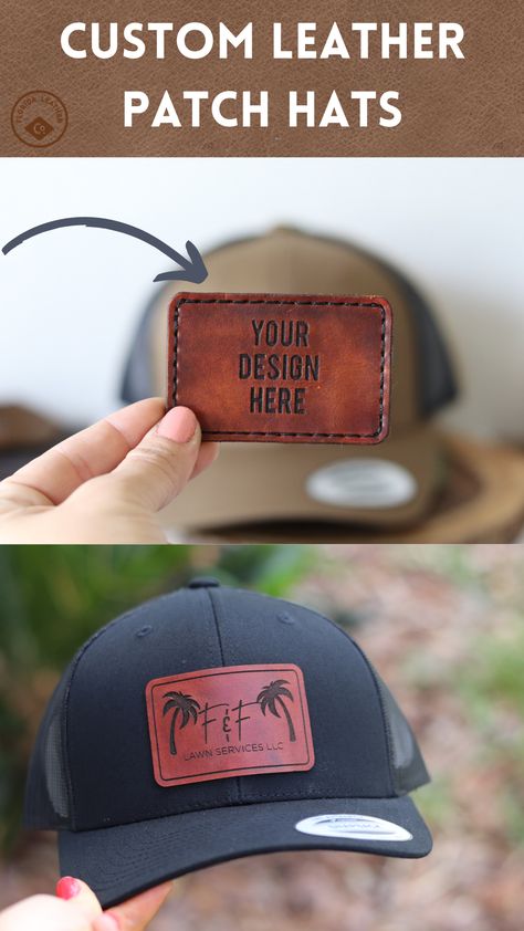 small business, leather, leather patch hat Custom Caps, Leather Patches, Custom Leather, Trucker Cap, Trucker Hat, Cricut, ? Logo, Hats, Leather