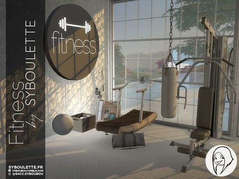 1. Treadmill | 2. Jumping ropes (hanged or on the floor) | 3. Boxing gloves (hanged or on the floor) | 4. Weight machine | 5. Punching bag (available for all three heights)| 6. Medecine ball | 7. Swiss ball | 8. Rolled yoga mat (decor AND functional with SPA DAY dlc) | 9. Kettlebell | 10. Fitness light sign (also available in simlish verison) | 11. Sport bag | 12. Dumbells | 13. Box Mods Sims 4, Lotes The Sims 4, Mod Furniture, Sims 4 Clutter, Free Sims 4, Casas The Sims 4, Planet Fitness, Sims 4 Toddler, Sims Freeplay