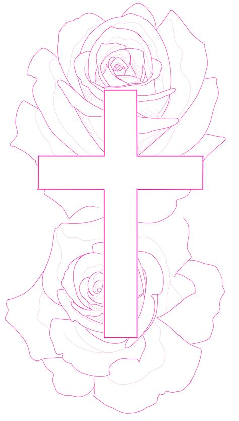 Cross And Rose Tattoo Design, Cross Roses Tattoo Design, Three Crosses Tattoo Design Stencil, Cross With Roses Drawing, Cross Art Drawing, Cross And Rose Tattoo, Cross With Roses Tattoo, Cross Tattoo Stencil, Cross Stencil