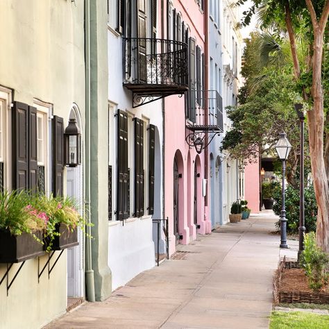 rainbow row in charleston, south carolina Rainbow Row Charleston Printable Wall Art Download, Charleston South Carolina Rainbow Row, Rainbow Row Charleston, 16th Anniversary, African American Museum, Holiday Cocktail Party, Old Quebec, Romantic Escapes, Romantic Destinations