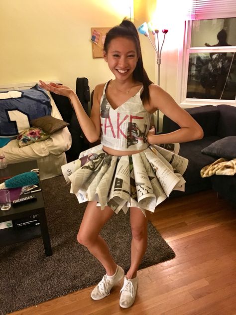 Anything But Clothes Party, Anything But Clothes, Abc Party Costumes, Office Halloween Costumes, Costumes For Teenage Girl, Punny Halloween Costumes, Halloween Costumes Diy Couples, Newspaper Dress, Fairy Halloween Costumes