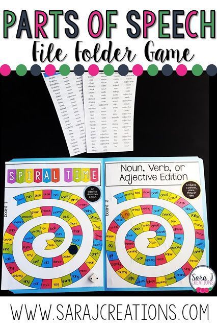 File Folder Games Free, Printable File Folder Games, Parts Of Speech Games, Games For Learning, Adjectives Activities, Addition And Subtraction Facts, Part Of Speech Noun, Parts Of Speech Activities, Preschool Prep