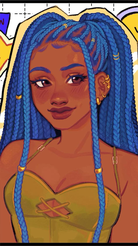 Digital Outline Braid Brushes Clip Studio Paint Procreate Original Character Blue Box Braids Box Braids Drawing Reference, Braid Brush Procreate, Braided Hair Drawing Reference, How To Draw Box Braids, Digital Art References, Braids Drawing, Blue Box Braids, Procreate Tattoo, How To Draw Braids