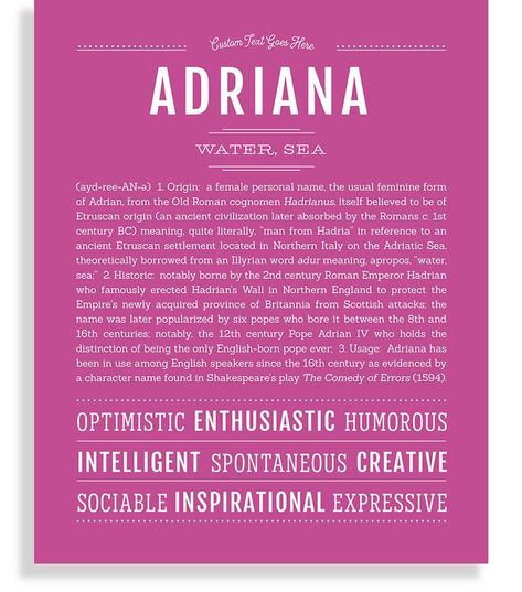 Adriana | Name Art Print Personalized Gift Destiny Number, Personalized Art Print, Descriptive Words, Female Names, Personalized Art, The Embrace, Person Name, Wonderful Words, Name Art