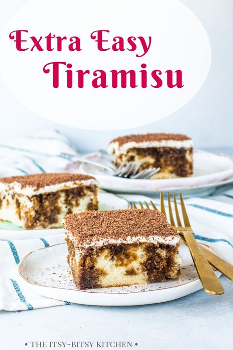 If you love traditional tiramisu but don’t always have the ingredients on hand to make it, then this easy tiramisu recipe is for you! It tastes like the real thing but is made with pantry staples! It comes together quickly and is a hit with everyone who tries it. #tiramisu #easydessert Traditional Tiramisu, Easy Tiramisu, Easy Tiramisu Recipe, Fast Desserts, Delish Desserts, Tiramisu Cake, Tiramisu Recipe, Sheet Cake Recipes, Poke Cakes