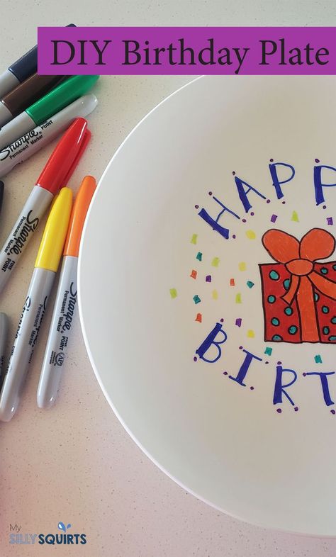 If you want to start an easy birthday tradition in your home, start by making a cute birthday plate in three easy steps. These plates can be used and re-used for every special birthday boy and girl on their special day each year. Plus, it's unique and made with love so everyone in the family will love it even more. Check out how to make it in three easy steps. Birthday Plates Diy, Diy 1st Birthday Decorations, Traditions To Start, Baby Art Projects, Birthday Traditions, Twins 1st Birthdays, Birthday Decorations Kids, Easy Birthday, Birthday Plate