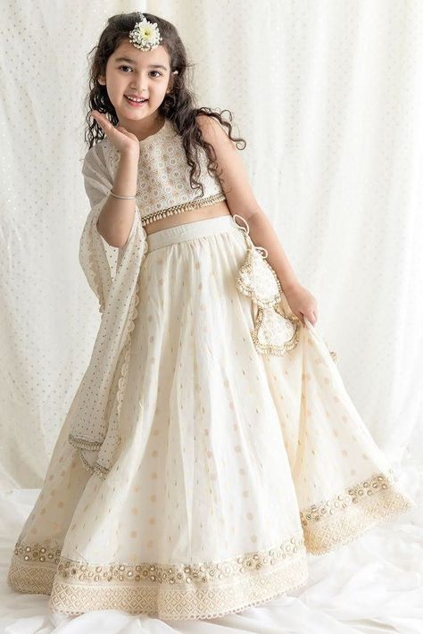 Ivory Lehenga, 4 Daughters, Indian Ethnic Wear For Women, Kids Party Wear Dresses, White Lehenga, Kids Party Wear, Wedding Dresses For Kids, Designer Lehengas, Ethnic Wear For Women