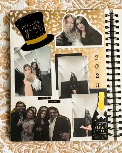 Nye Scrapbook Pages, New Year Scrapbook Layout, Sweet 16 Scrapbook Ideas Layout, New Years Scrapbook Page, New Years Scrapbook Layouts, Prom Scrapbook Ideas, Senior Year Memory Box Ideas, Freshman Year Scrapbook Ideas, Scrapbook Ideas For School