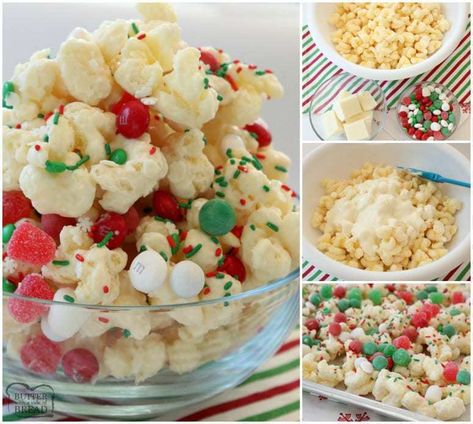 Puffed Corn Recipes, Caramel Puff Corn, Puff Corn, Almond Bark Recipes, Christmas Snack Mix, Holiday Candies, Christmas Crunch, Easy Dessert Recipes Christmas, Caramel Corn Recipes