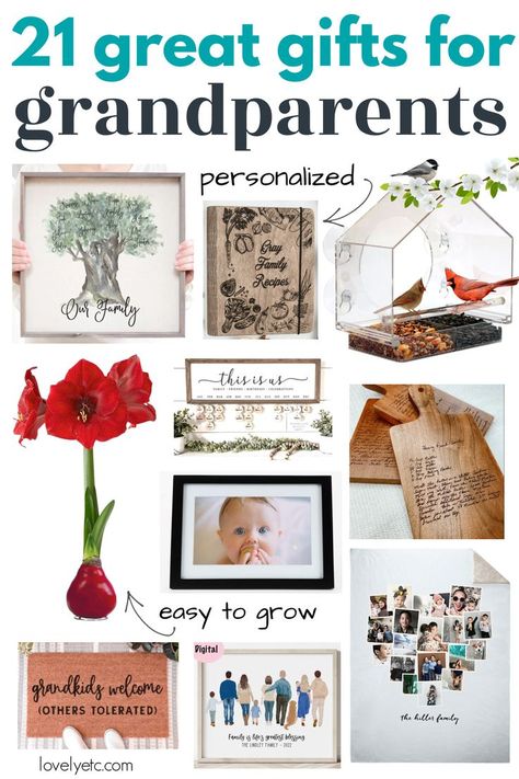 Gift ideas for adults to give grandparents and older loved ones that will be loved and appreciated including personalized gifts, useful gifts, and gifts to help beat loneliness. Grandparent Gift Ideas, Grandparent Christmas Gift, 21 Gift Ideas, Goft Ideas, Grandparents Diy, Gift Ideas For Grandparents, Gift Ideas For Adults, Personalized Gifts For Grandparents, Older Parents