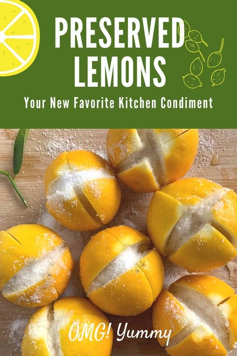 Once you try these preserved lemons, you'll wonder where this condiment has been all your life. Tangy, zippy, fragrant - just a few descriptors of their flavor profile. Use them in salads, dressings, marinades, grilled meats, fish, chicken and of course all of your Middle eastern inspired food. #lemons #preservedlemons #Ottolenghipreservedlemons #meyerlemons #MiddleEasternCuisine Lemon Curd Dessert, Preserved Lemons Recipes, Otto Lenghi, Ottolenghi Recipes, Citrus Recipes, Homemade Condiments, Preserved Lemons, Ras El Hanout, Moroccan Food