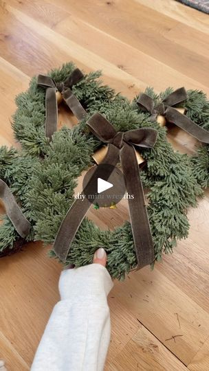 150K views · 22K reactions | DIY mini wreaths 🌲| grabbed my supplies at @hobbylobby (wreaths, ribbon + bells) all for under $28! *Christmas is currently 50% off* 

this pretty velvet ribbon comes in several colors! 

these would be perfect in so many places this holiday season, follow along to see how I style mine 😍🫶🏼
#christmasdiy #christmasideas #christmasdecor #easydiy #diydecor #christmasdecorations #christmasiscoming #miniwreath #christmaswreath #hobbylobby | Kathy Ibrahim Wreaths Ribbon, Mini Wreaths Christmas, Christmas Wreaths For Windows, Advent Wreath Diy, Ribbon Wreath Christmas, Christmas Advent Wreath, Holiday Wreaths Diy, Mini Wreaths, Christmas Themes Decorations