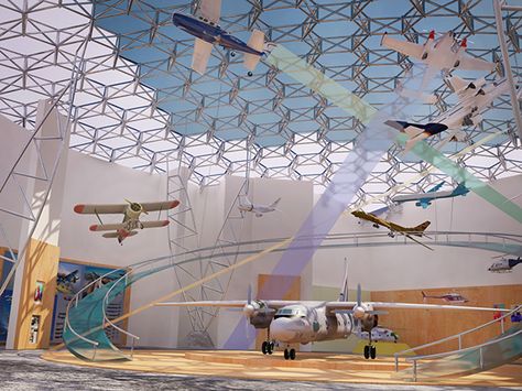 Aviation Museum. Zhulhany by Anastasia Bondar, via Behance Discovery Museum, Museum Interior, Aviation Museum, Discovery Kids, Design Museum, Home Decor Decals, Building, Quick Saves, Design