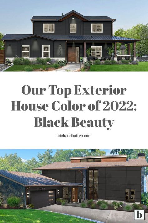 Our expert exterior design team has agreed on the top exterior house color of 2022: Black Beauty by Benjamin Moore. Learn why we're loving this paint color for exteriors in our most recent blog post. At brick&batten, we’re more than exterior paint color consultants: we’re expert exterior designers ready to help you visualize the home of your dreams — and make it happen. #brickandbatten #bestpaint #painttrends #housepaint #exteriorpaint Dark Paint Colors For Exterior, Charcoal Siding White Trim, Dark Exterior Paint With White Windows, Best Dark Gray Exterior Paint Colors, Dark Taupe Exterior Paint Colors For House, Outdoor Grey Paint Exterior Colors, Exterior House Colors Dark Gray, Dark Grey Exterior Paint Colors, Dark Gray Exterior House Colors Paint