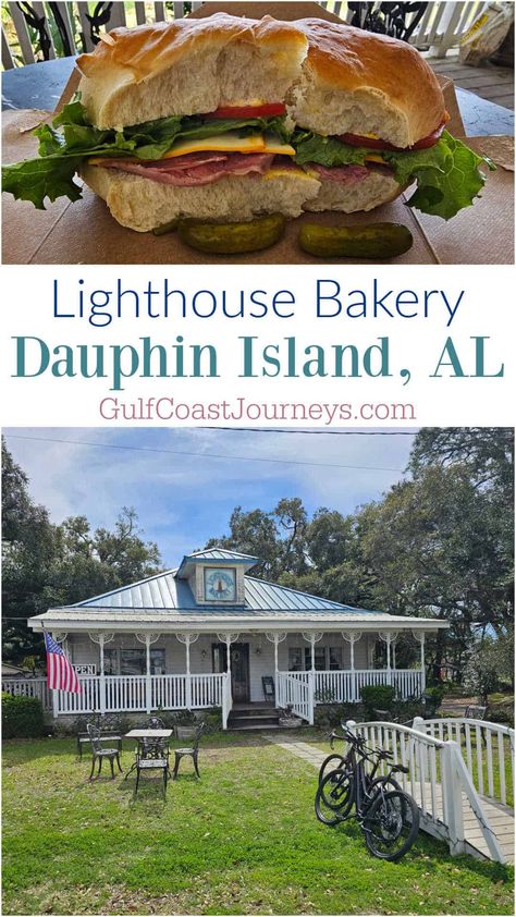 The Lighthouse Bakery on Dauphin Island, Alabama, is a must-visit! They are known for their amazing pastries, King Cakes, and epic sandwiches. Dolphin Island Alabama, Dauphin Island Alabama, Orange Beach Al, Key Lime Desserts, Gulf Coast Vacations, Dauphin Island, Lime Desserts, Mardi Gras King Cake, Gourmet Coffee