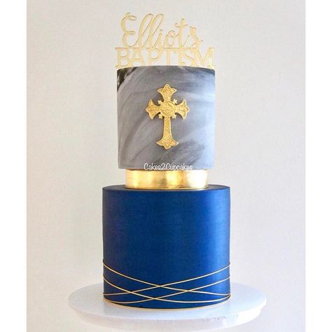 Navy blue and marble for Elliot's baptism #cakes2cupcakes #baptism #cake Topper @communicakeit Confirmation Cakes For Boys, Boy Communion Cake, Christening Cake Boy, Baptism Cake Topper, Professional Cakes, Holy Communion Cakes, Confirmation Party, First Communion Cakes, Confirmation Cakes