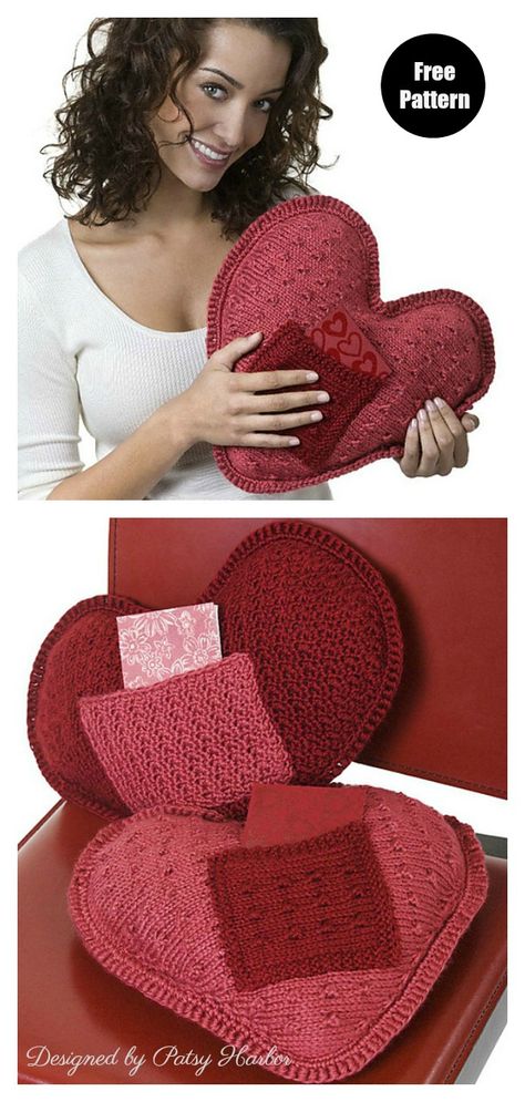 I Love U Pillow Free Knitting Pattern #freeknittingpattern #knittingpattern #heartpattern #pillow Cushion Design Ideas, Knitted Heart Pattern, Mandala Heart, Crochet Throw Pattern, Heart Crochet, Loom Knitting Projects, Valentines Pillows, Knitted Heart, Knit Pillow