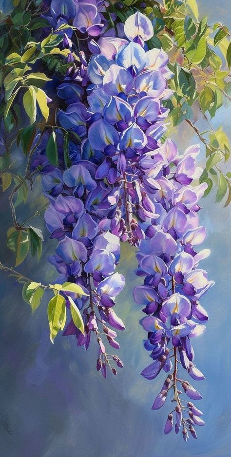 Claude Monet | So beautiful | Facebook Wisteria Oil Painting, Flower Art Painting Oil, Purple Painted Flowers, Impressionist Flower Paintings, Watercolor Art Flowers Beautiful, Claude Monet Flowers, Wisteria Painting, Wisteria Art, 자작나무 그림