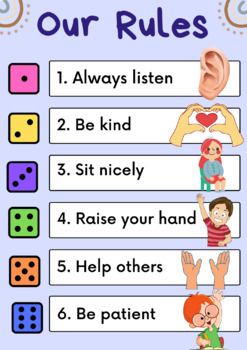 Rules Chart For Preschool, Class Rules Poster Elementary, Classroom Rules Charts For Preschool, Classroom Rules For Grade 1, Simple Crafts For Kindergarten, Class Charts Ideas, Class Rules Preschool, Classroom Rules Chart Ideas, Class Rules Chart Ideas