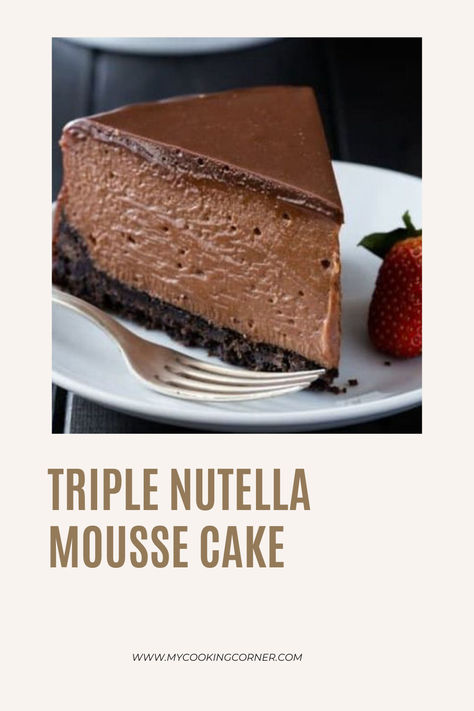 Indulge in the ultimate Nutella lover’s dream with this Triple Nutella Mousse Cake! This delectable dessert features layers of rich brownie base, velvety Nutella mousse, and a luscious Nutella glaze on top. #recipe #cake #dessert #mousse #nutella #sweet #foodlover Nutella Mouse, Nutella Mousse Cake, Nutella Glaze, Nutella Filled Cake, Chocolate Cake With Nutella, Hazelnut Nutella Cake, Nutella Recipes Cake, Nutella Mousse, Nutella Lover