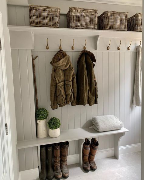 1,090 Likes, 92 Comments - Dorset House Project (@dreamhousedorset) on Instagram: “Boot room complete!  To be honest it’s a big exaggeration to call it a “room” - more like a tiny…” Tiny Hallway, Boot Room Utility, Vstupná Hala, Utility Room Designs, Mudroom Remodel, Mud Room Entry, Hallway Inspiration, Mudroom Decor, Mudroom Laundry Room