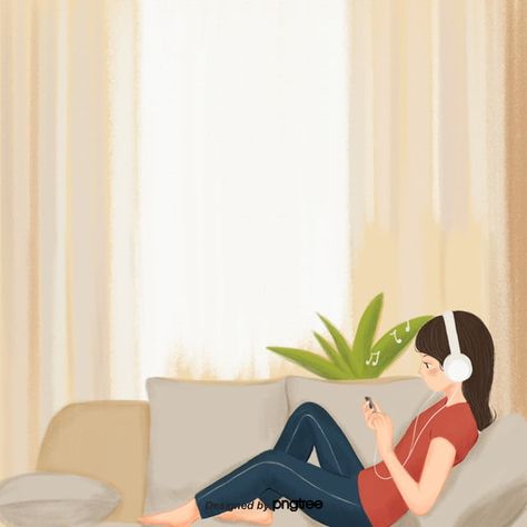 Girl Listening To Music, Reading Books Illustration, Sofa Kulit, Sofa Drawing, Fall Color Schemes, Instagram Symbols, Music Background, Korean Lessons, Music Drawings