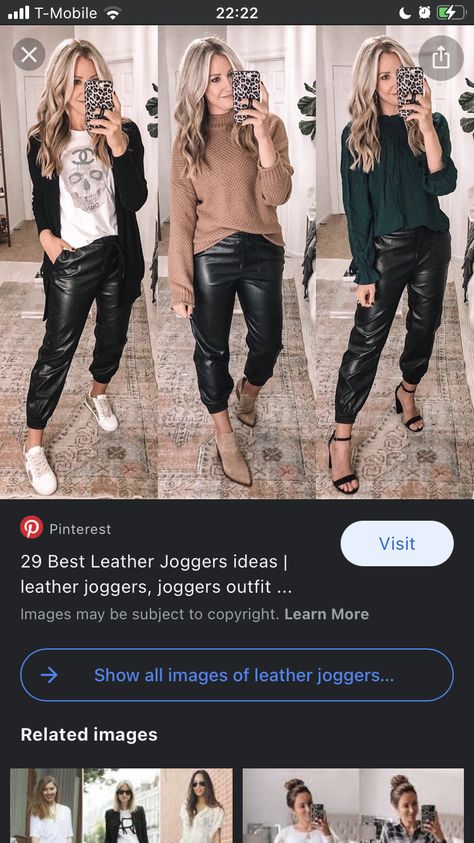 Casual Leather Joggers Outfit, Leather Jogger Pants Outfit Winter, Faux Leather Jogger Pants Outfit, Styling Leather Jogger Pants, Faux Leather Jogger Outfit, Vegan Leather Joggers Outfit, Black Faux Leather Joggers Outfit, Outfits With Leather Joggers, What To Wear With Faux Leather Joggers