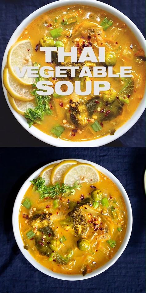 Curry Coconut Soup, Thai Vegetable Soup, One Pot Thai, Easy Vegetable Soup, Curry Coconut, Vegetable Soup Healthy, Vegetable Soup Recipe, Asian Recipe, Asian Vegetables