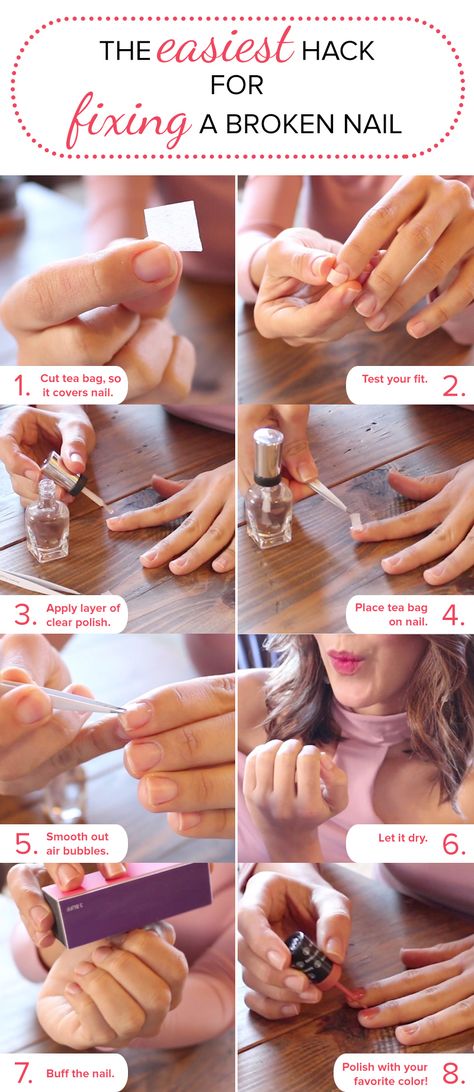 This DIY trick for fixing a broken nail is so easy. All you need is a tea bag and some polish. There's no glue required. It's that simple! Fix Broken Nail, Split Nails, Tongue Health, Broken Nails, Nagel Tips, Nail Health, Hacks Diy, Manicure E Pedicure, How To Apply Makeup